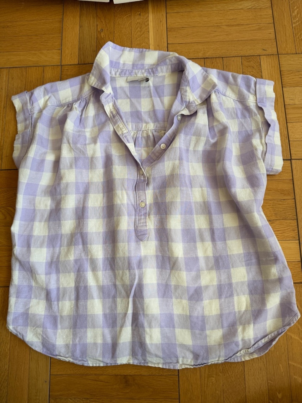 LOFT Lavender and White Check Short-Sleeve Pullover Blouse